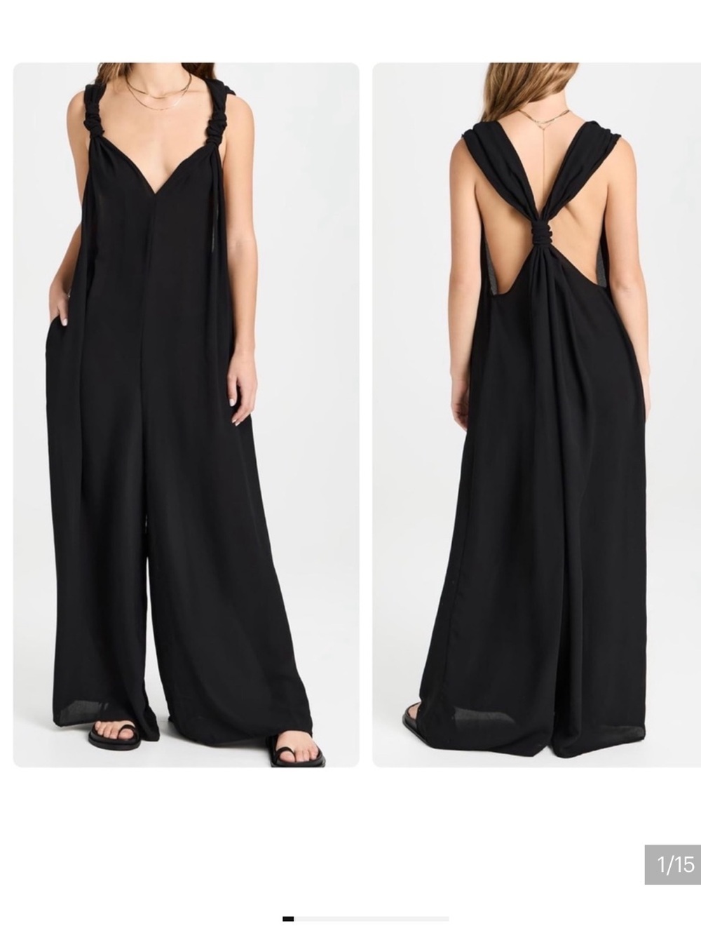 Good American Black twist Open-Back Wide-Leg Jumpsuit with Knotted Straps